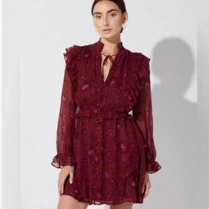 Cleobella Everly Mini Dress Botanical Floral Magenta Fairy Bohemian Boho Garden